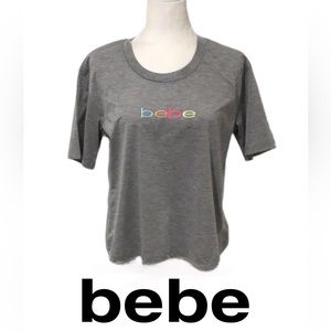 NWT bebe Sport‎ Embellished Logo T-Shirt, Gray, Size Medium